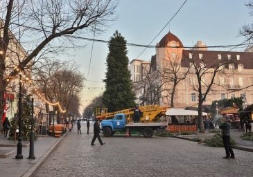 2021 уже близко: на Дерибасовской устанавливают новогоднюю елку